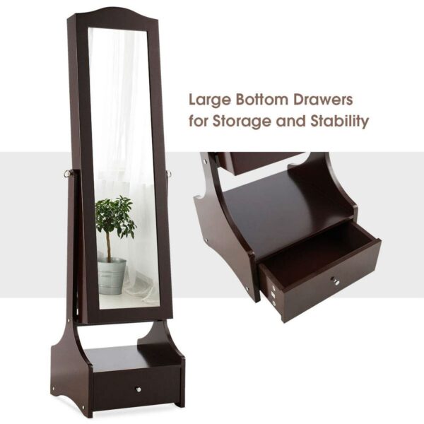 Jewelry Armoire Full Length Cheval Mirror with Tilt in Coffee Brown Wood Finish - Image 2