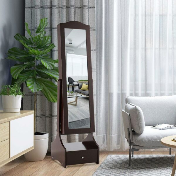 Jewelry Armoire Full Length Cheval Mirror with Tilt in Coffee Brown Wood Finish - Image 3