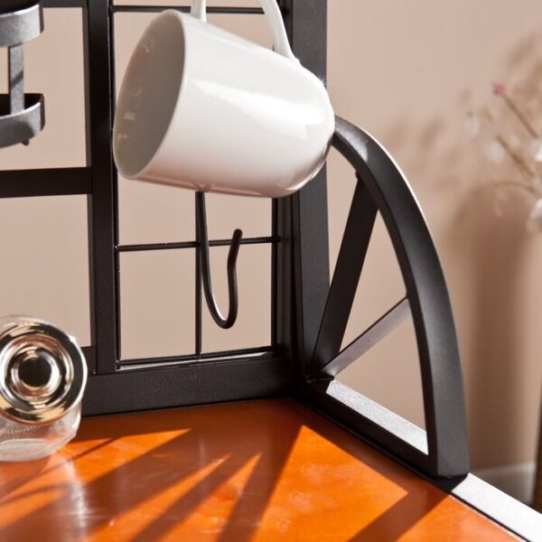 Farmhouse 3 Tier Steel Wood Top Utility Hooks Kitchen Baker's Wine Rack - Image 3