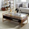Modern Steel Brass-Plated Walnut Glass Top Retro Coffee Table - Image 2