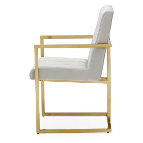 Modern Gray Velvet Channel Tufted Brass-Plated Retro Office Chair - Image 3