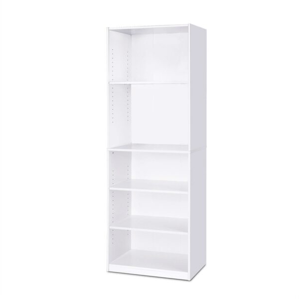 Modern 5-Shelf Bookcase in White Wood Finish - Image 2