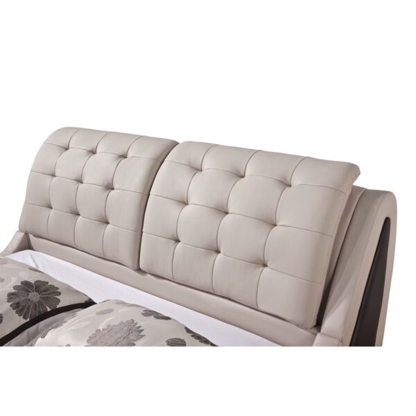 King size Light Brown Tan Faux Leather Upholstered Bed with Headboard - Image 2