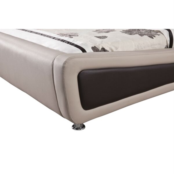 King size Light Brown Tan Faux Leather Upholstered Bed with Headboard - Image 3