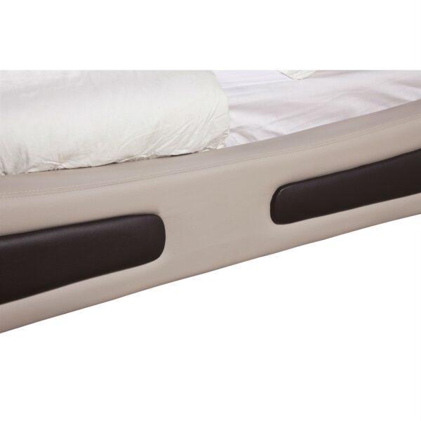 King size Light Brown Tan Faux Leather Upholstered Bed with Headboard - Image 4