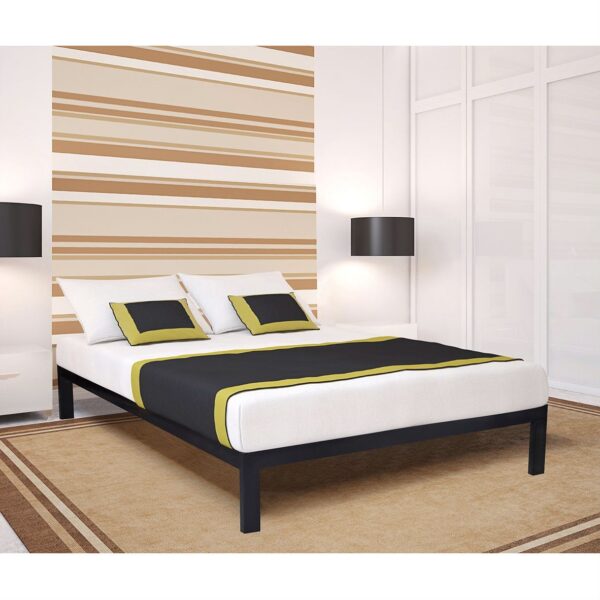 King size Asian Style Simple Metal Platform Bed Frame with Wood Slats - Image 2