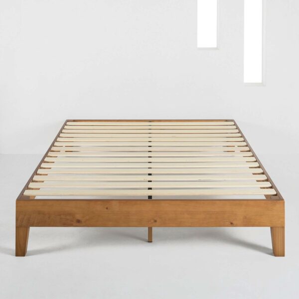 King Modern Classic Solid Wood Slat Platform Bed Frame in Natural Finish - Image 2