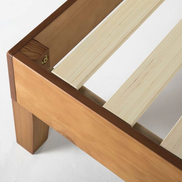 King Modern Classic Solid Wood Slat Platform Bed Frame in Natural Finish - Image 3