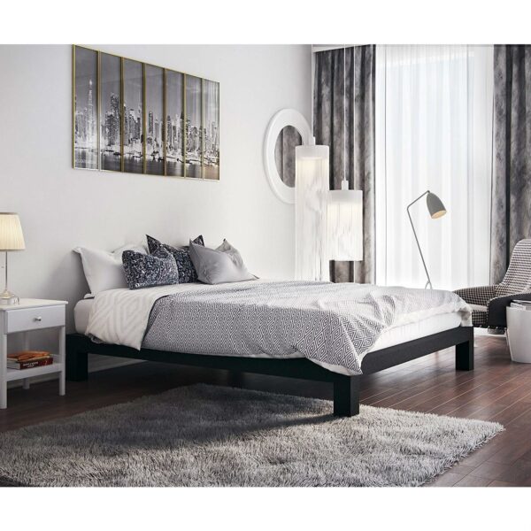 King Black Metal Platform Bed Frame with Wide Wood Slats - Image 2