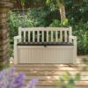 Beige Resin Eco-Friendly 70-Gallon Outdoor Garden Bench Deck Box