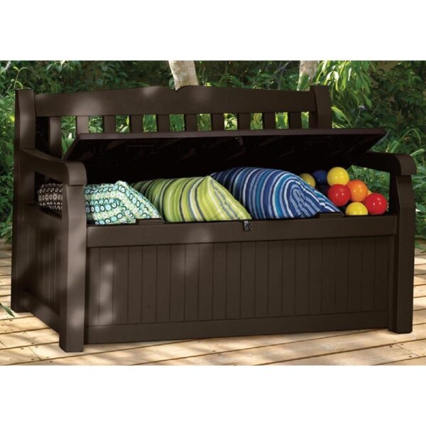 Outdoor Garden Bench with Arm Rest and Storage Box in Dark Brown - Image 2
