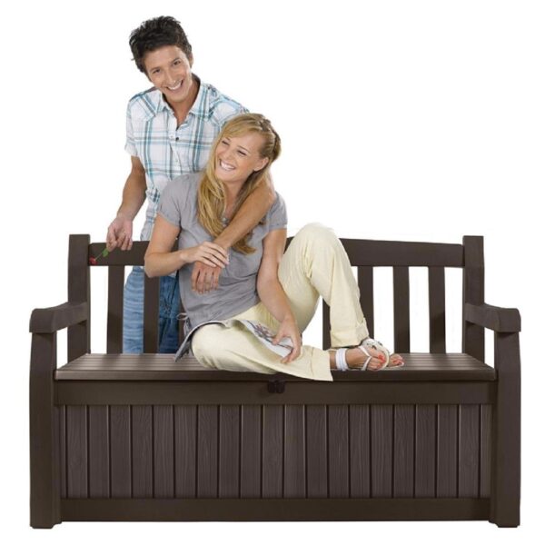 Outdoor Garden Bench with Arm Rest and Storage Box in Dark Brown - Image 3