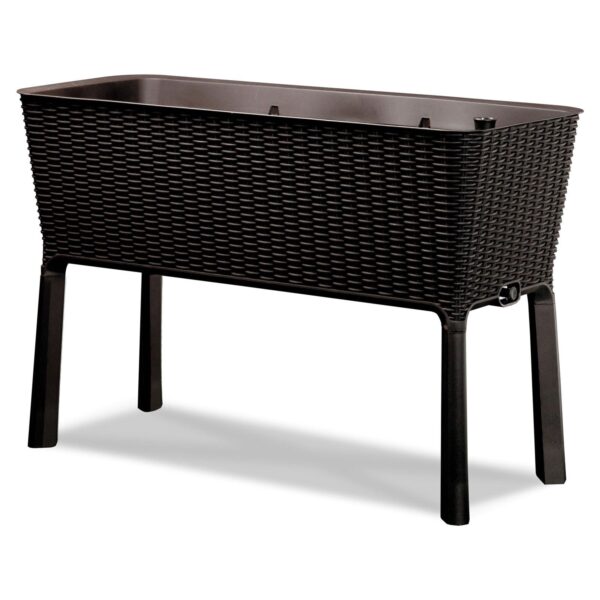 Modern Dark Brown Resin Wicker Raised Garden Bed Planter with Water Indicator - Image 2