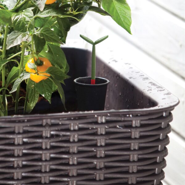 Modern Dark Brown Resin Wicker Raised Garden Bed Planter with Water Indicator - Image 4