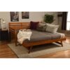 Solid Wood Day Bed Frame with Pull-out Pop Up Trundle Bed in Medium Brown - Image 2
