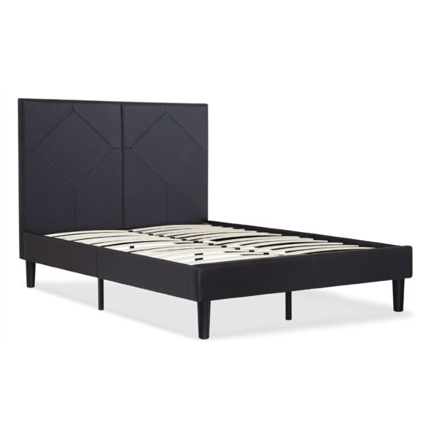 King size Black Fox Leather Upholstered Platform Bed Frame with 42-inch High Headboard - Image 2