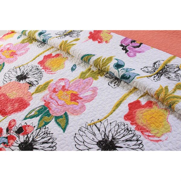 King size 3-Piece Cotton Quilt Set with Multi-Color Floral Pattern - Image 3