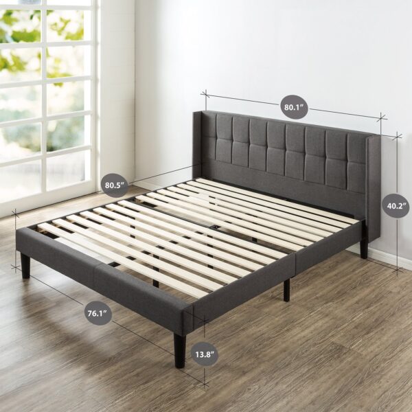 King Grey Upholstered Mid-Century Modern Platform Bed with Wingback Headboard - Image 2