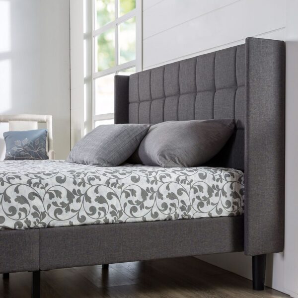 King Grey Upholstered Mid-Century Modern Platform Bed with Wingback Headboard - Image 3