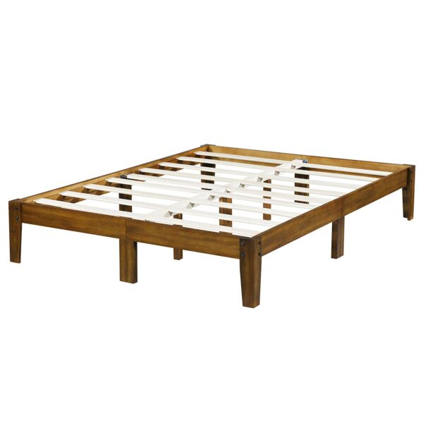King size Solid Wood Platform Bed Frame in Brown Natural Finish - Image 2