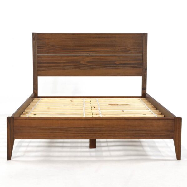 King Size Rustic Walnut Mid Century Slatted Platform Bed - Image 2