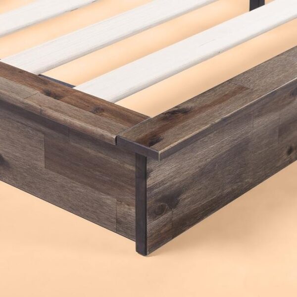 King size Farmhouse Wood Industrial Low Profile Platform Bed Frame - Image 4