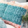 King size Cotton 3 Piece Reversible Teal Orange Bohemian Stripe Quilt Set - Image 3