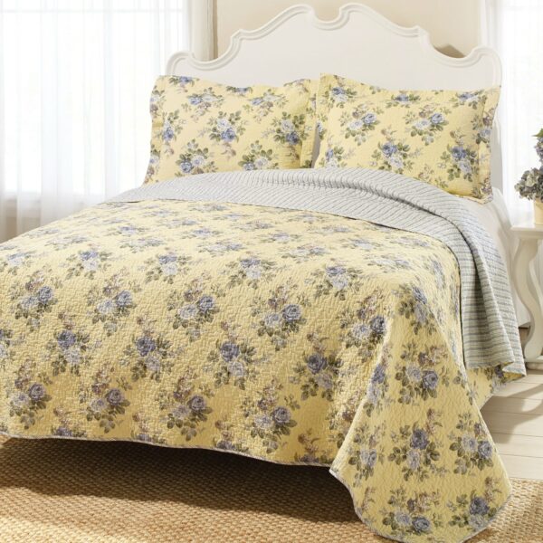 King Yellow Blue Floral Lightweight Coverlet Set - Image 2