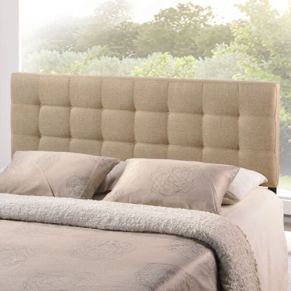 King size Beige Fabric Upholstered Mid-Century Style Headboard - Image 2