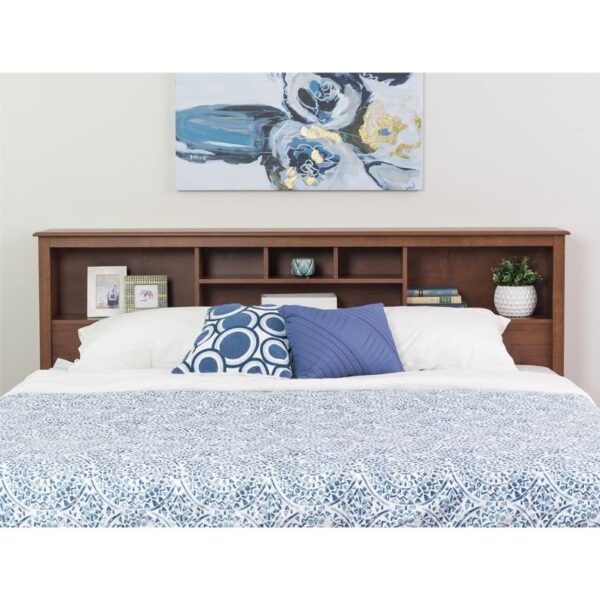 King size Bookcase Headboard  Book Shelf in Dark Cherry Wood Finish - Image 2
