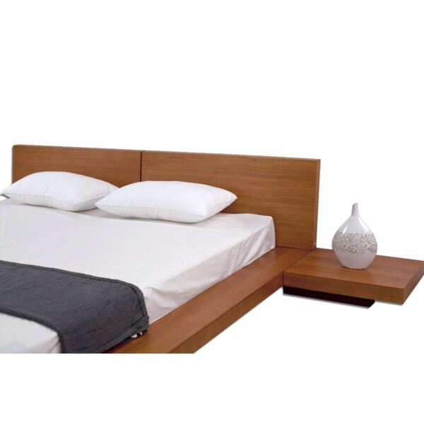 King Modern Japanese Style Platform Bed with Headboard and 2 Nightstands in Oak - Image 3