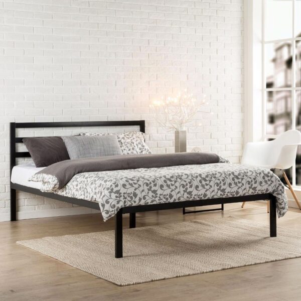 King Metal Platform Bed Frame with Headboard and Wood Slats - Image 2