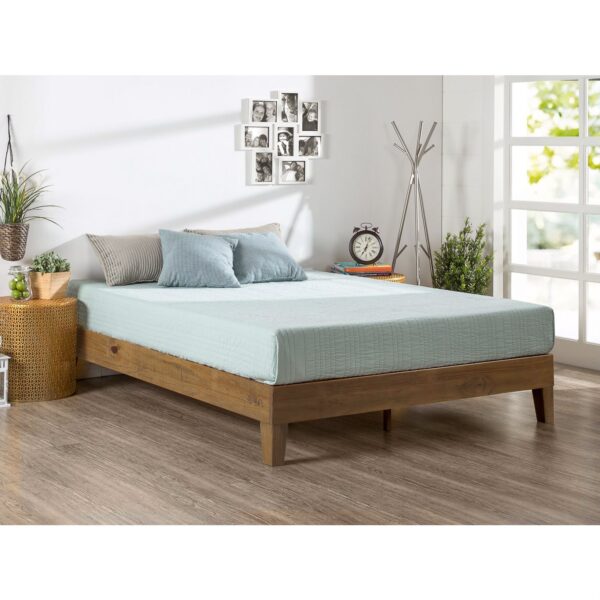 King size Modern Platform Bed Frame in Rustic Pine Finish - Image 2
