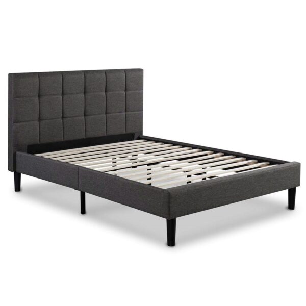 King size Dark Grey Upholstered Platform Bed with Headboard - Image 2