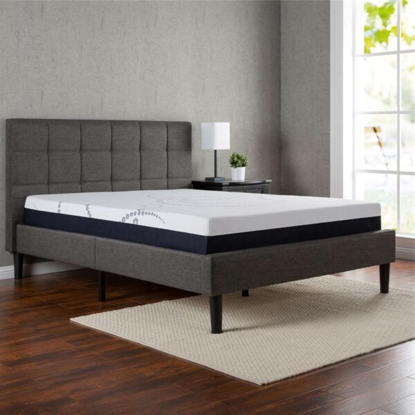King size Dark Grey Upholstered Platform Bed with Headboard - Image 3