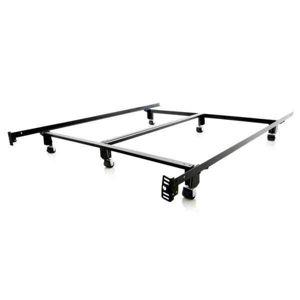 King size Heavy Duty Metal Bed Frame with Locking Rug Roller Casters Wheels - Image 2