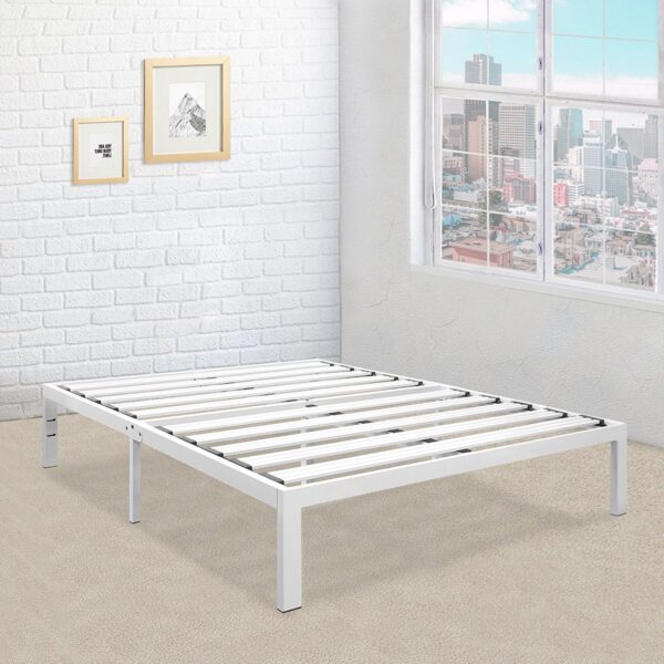 King Size Heavy Duty Metal Platform Bed Frame in White - Image 3