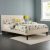 King size Upholstered Platform Bed Frame with Button Tufted Headboard in Taupe - Image 4