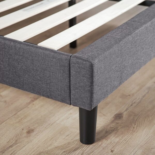 King size Grey Upholstered Platform Bed Frame with Mid-Century Style Legs - Image 3