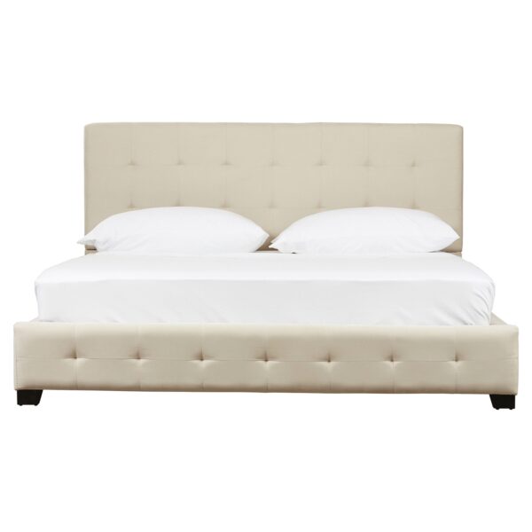 King Taupe Fabric Upholstered Bed with Padded Tufted Headboard - Image 3