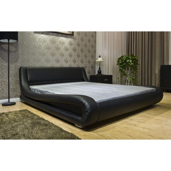 California King Modern Black Faux Leather Upholstered Platform Bed - Image 2