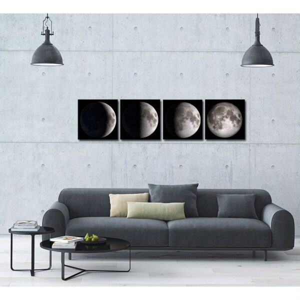 Moon Phases 4-Panel Modern Framed Canvas Print Wall Art - Image 3