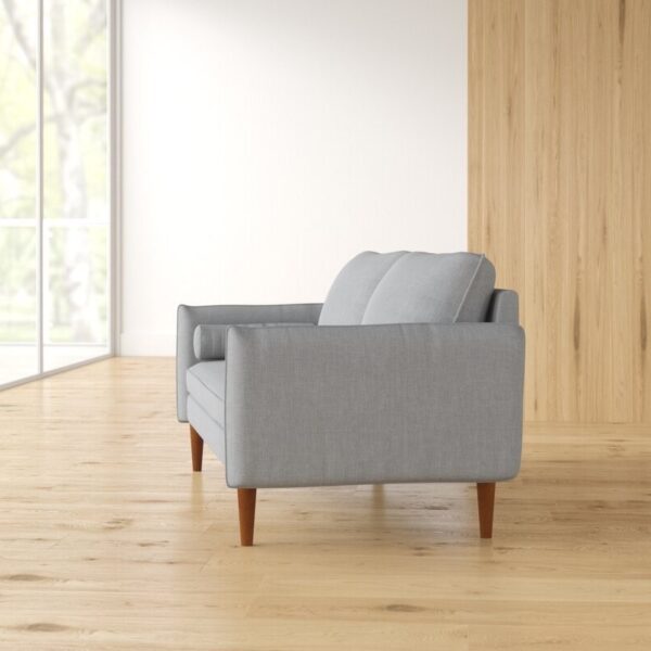 Modern Light Grey Fabric Upholstered Mid-Century Style Sofa - Image 2
