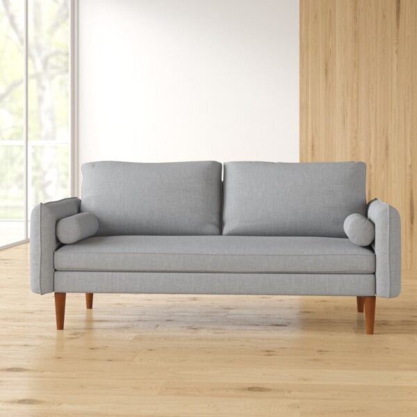 Modern Light Grey Fabric Upholstered Mid-Century Style Sofa - Image 3