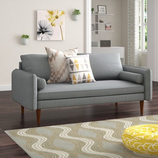 Modern Light Grey Fabric Upholstered Mid-Century Style Sofa - Image 5