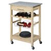 Natural Wood Finish Kitchen Island Cart with Granite Top - Image 2