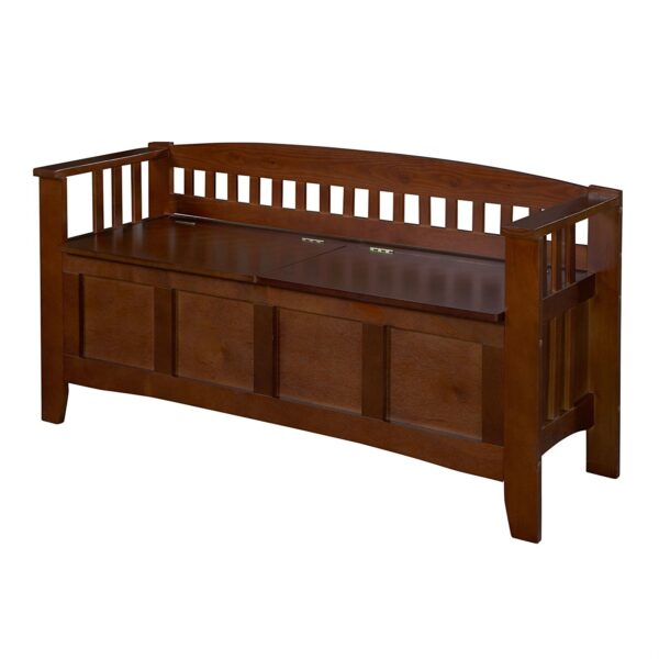 Split Seat Storage Accent Bench in Walnut Wood Finish - Image 2