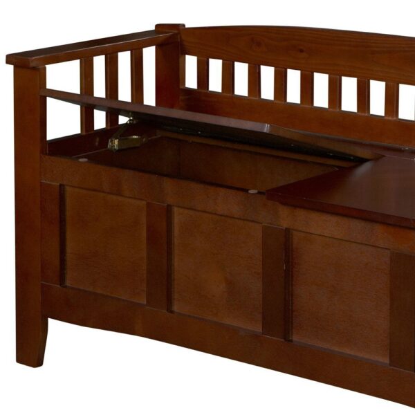 Split Seat Storage Accent Bench in Walnut Wood Finish - Image 3