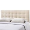 Queen size Ivory Fabric Padded Mid-Century Upholstered Headboard - Image 2