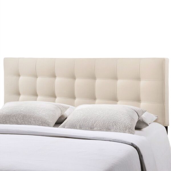 Queen size Ivory Fabric Padded Mid-Century Upholstered Headboard - Image 2